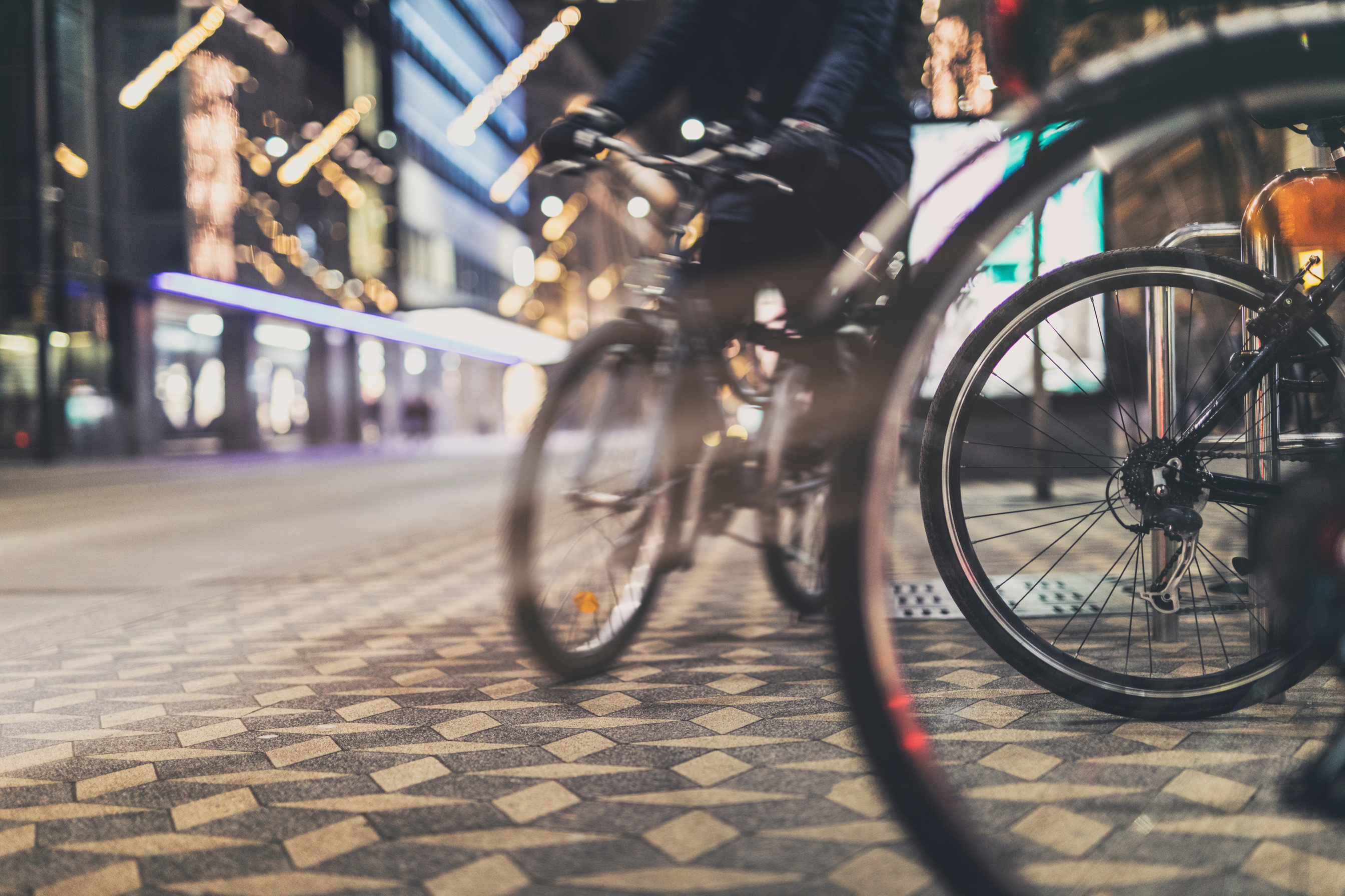 Cycling in the city at night